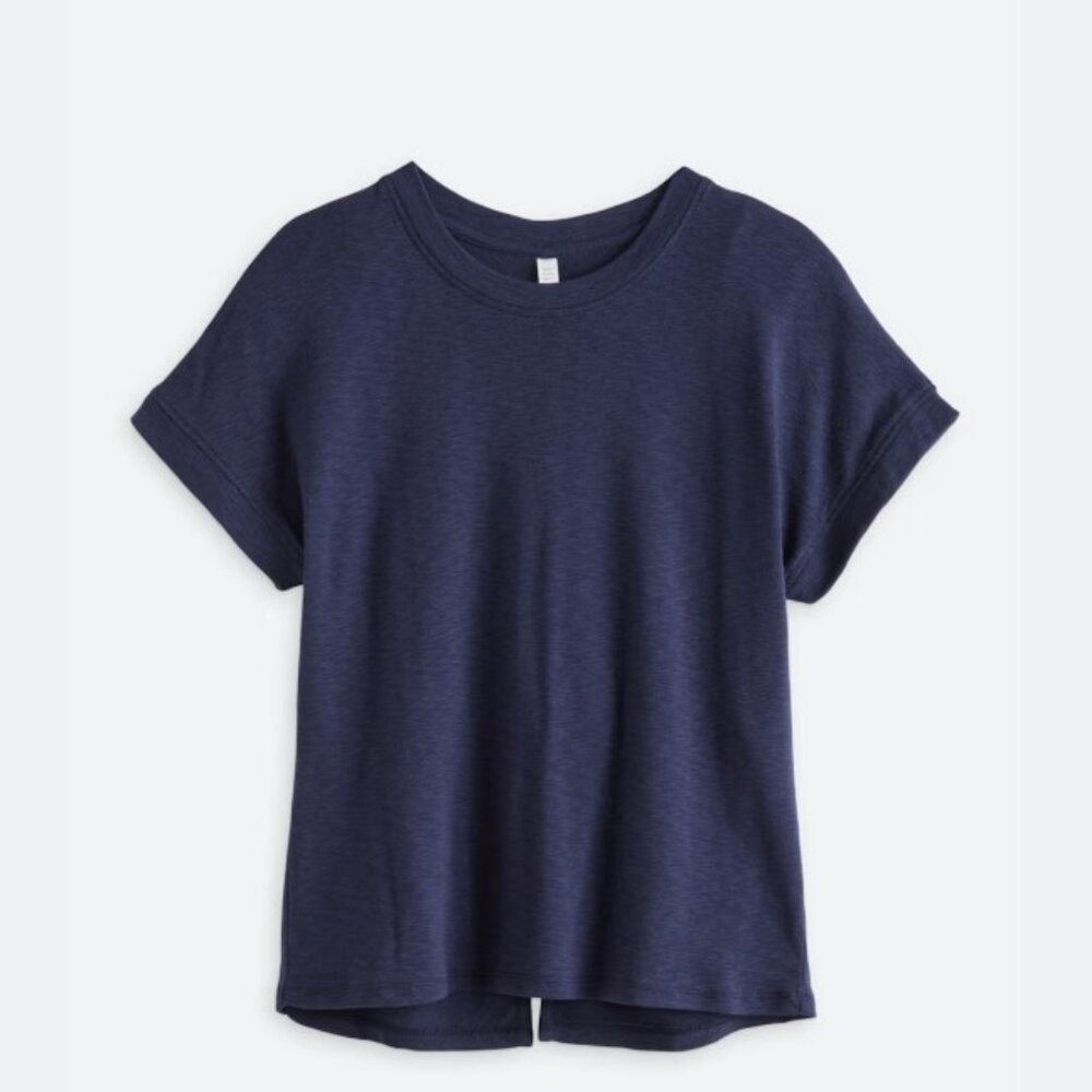 Threads 4 Thought Navy Gianna Textured Slub Jersey Twist Back Tee, Size Large